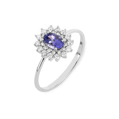 Anel Princesa de Ouro Branco 18k com Tanzanita e Diamantes