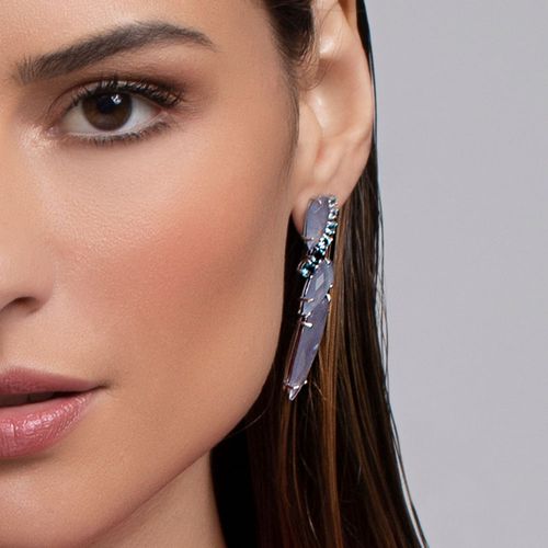Brincos Deep Blue de Ouro Branco 18k com Calcedônias e Topázios Azuis