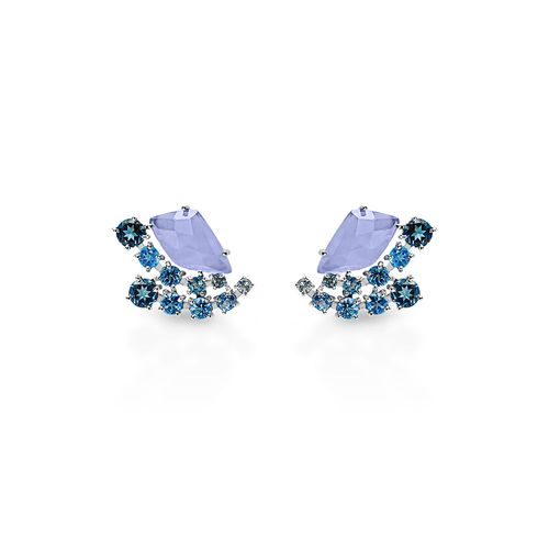 Brincos Deep Blue P de Ouro Branco 18k com Calcedônias e Topázios Azuis