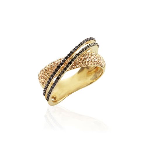 Anel Connections de Ouro 18k com Pavê Diamantes Chocolates e Espinélios