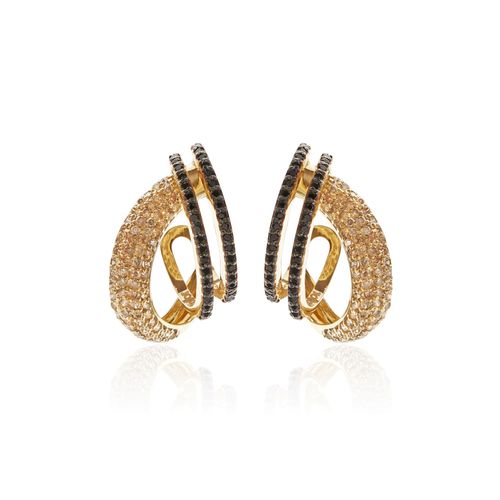 Brincos Connections de Ouro 18k com Pavê de Diamantes Chocolates e Espinélios