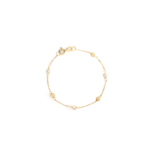 Pulseira Infantil Bolinhas de Ouro Amarelo 18k e Pérolas
