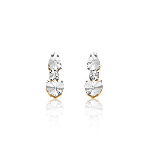 Brincos Roseta Gota e Coração de Ouro Amarelo 18k e Diamantes