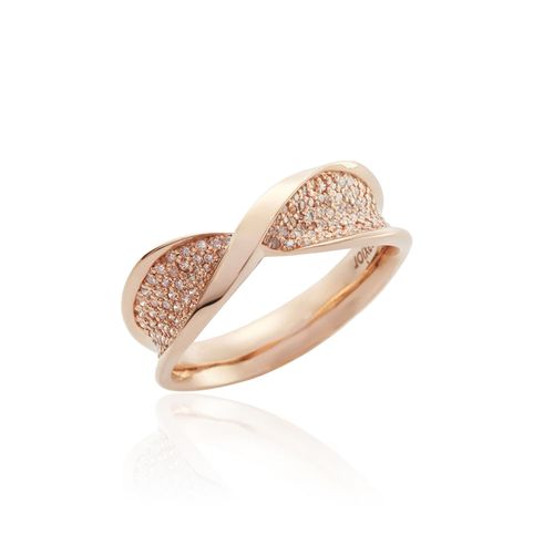 Anel Entrelaços de Ouro Rosé 18k com Pavê de Diamantes
