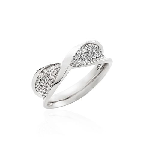 Anel Entrelaços de Ouro Branco 18k com Pavê de Diamantes