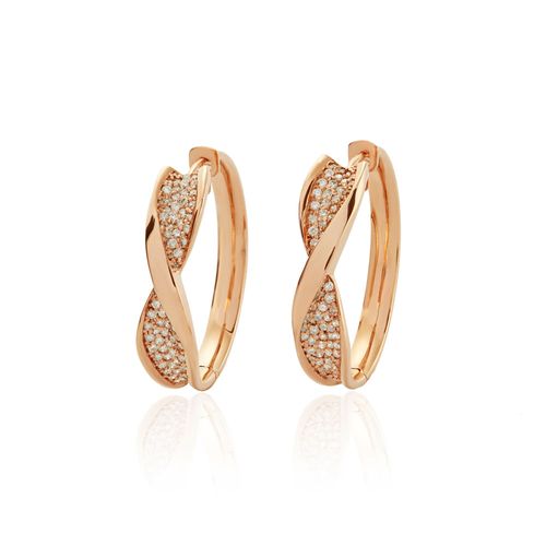 Brincos Argola Entrelaços de Ouro Rosé 18k com Pavê de Diamantes
