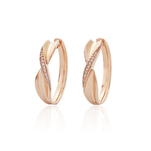 Brincos Argola Entrelaços de Ouro Rosé 18k com Diamantes