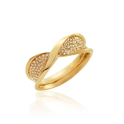 Anel Entrelaços de Ouro Amarelo 18k com Pavê de Diamantes
