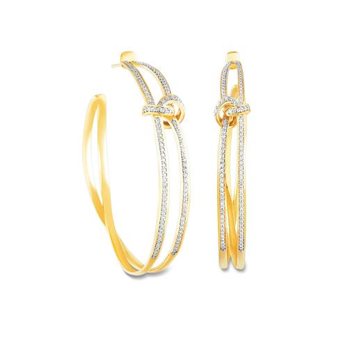 Brincos Encontros de Argola de Ouro Amarelo 18k com Diamantes
