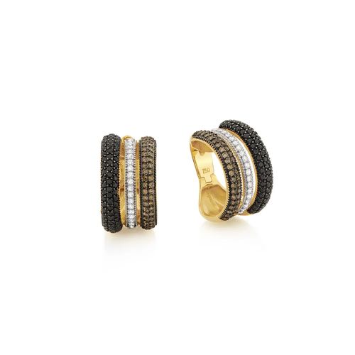 Brincos Night and Day de Ouro 18k com Espinélios, Diamantes Brancos e Chocolates