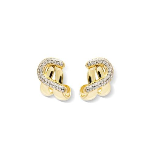 Brincos Hug Curvas de Ouro Amarelo 18k com Diamantes