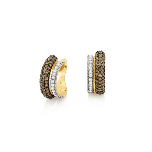 Brincos Night and Day de Ouro 18k com Diamantes Brancos e Chocolates