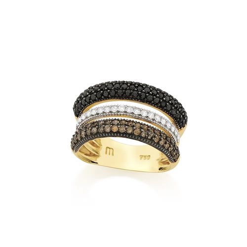 Anel Night and Day de Ouro 18k com Espinélios, Diamantes Brancos e Chocolates