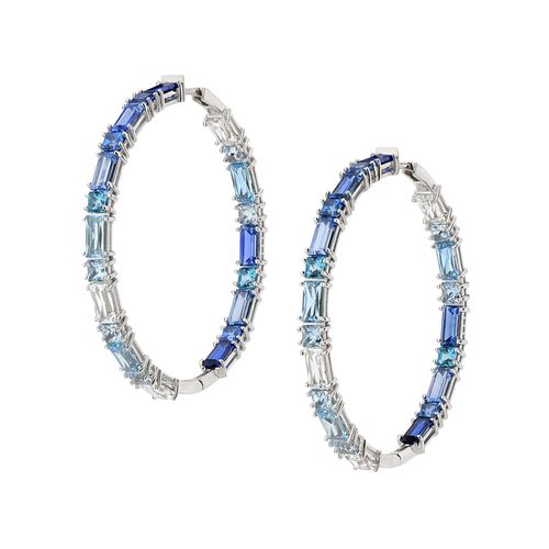 Brincos Fantasy Argola de Ouro Branco 18k com Topázios Azuis