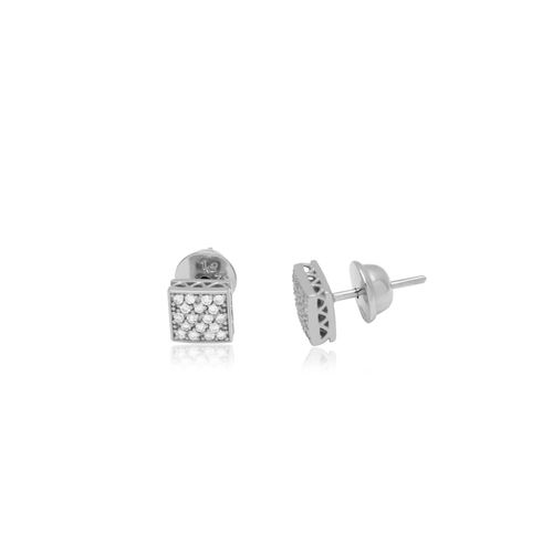 Brincos Quadrados de Ouro Branco 18k com Diamantes
