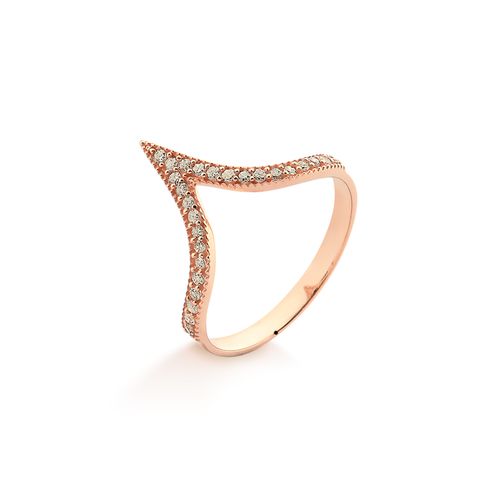 Anel Fitas em Formato V de Ouro Rosé 18k com Diamantes Chocolate