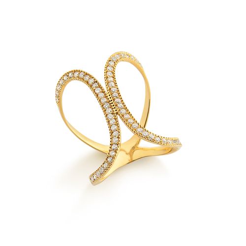 Anel Fitas Curvas de Ouro 18k com Diamantes
