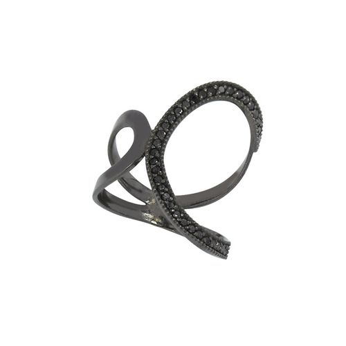Anel Fitas de Ouro Negro 18k com Diamantes Negros