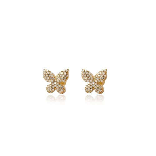 Brincos Borboleta de Ouro Amarelo 18k com Diamantes (sem galeria)