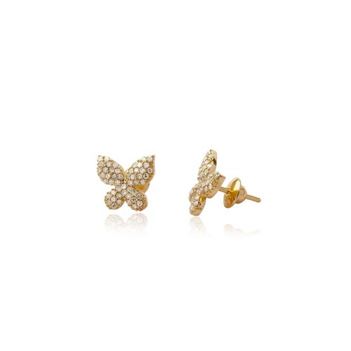 Brincos Borboleta de Ouro Amarelo 18k com Diamantes (sem galeria)