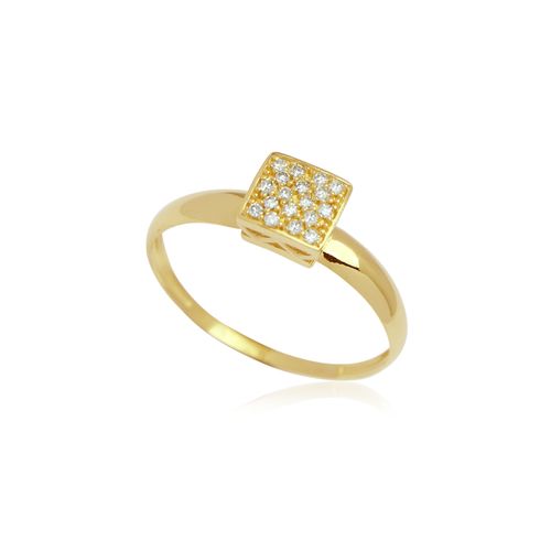 Anel Quadrado de Ouro 18k com Diamantes