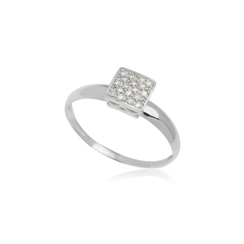 Anel Quadrado de Ouro Branco 18k com Diamantes