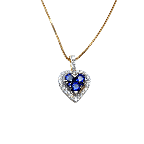Colar Coração de Ouro 18k com Safiras e Diamantes