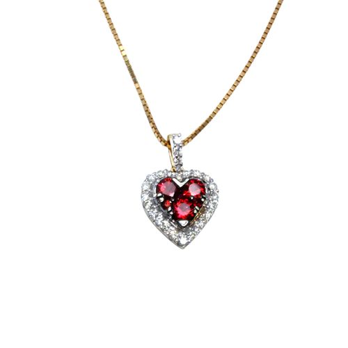 Colar Coração de Ouro 18k com Rubis e Diamantes
