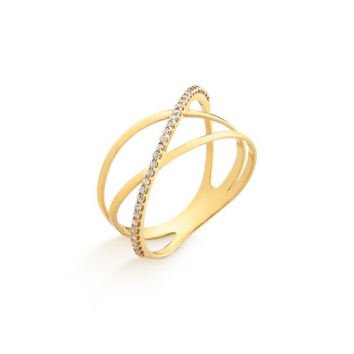 Anel Fitas P de Ouro 18k com Diamantes