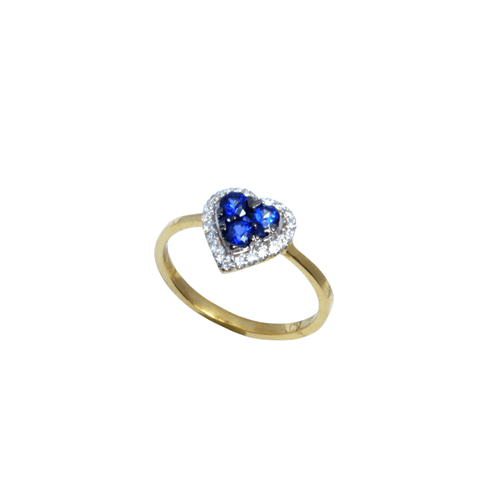 Anel Coração de Ouro 18k com Safiras e Diamantes