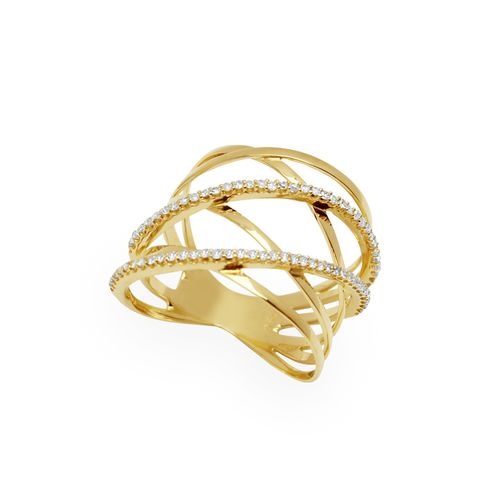 Anel Fitas M de Ouro 18k com Diamantes