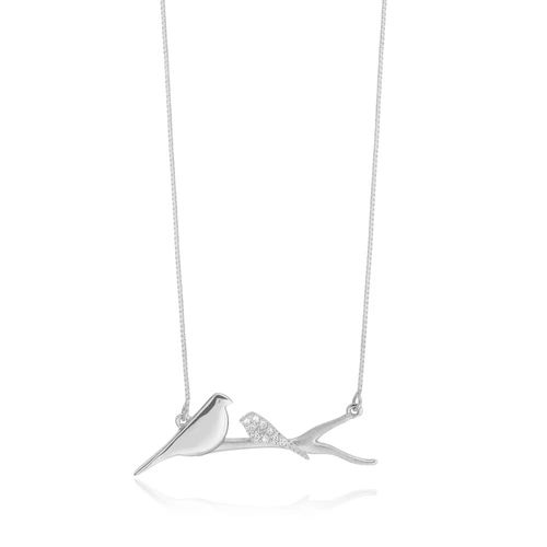 Colar Filhotes Clássico 2 Pássaros de Ouro Branco 18k com Diamantes