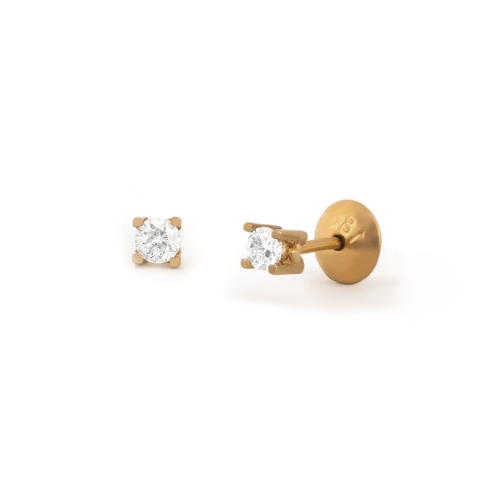 Brincos Ponto de Luz Ouro 18k com Diamante de 5 Pontos