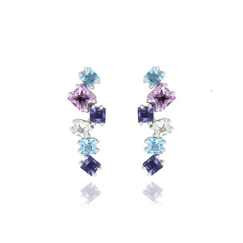 Brincos Acqua de Ouro Branco 18k com Mix de Pedras Brasileiras