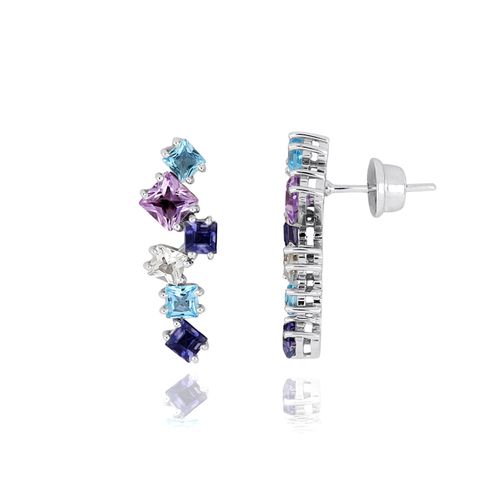 Brincos Acqua de Ouro Branco 18k com Mix de Pedras Brasileiras