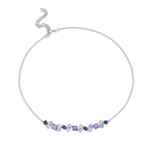 Colar Choker Acqua de Ouro Branco 18k com Mix de Pedras Brasileiras