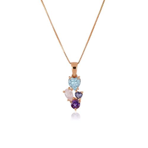 Pingente Love Blend de Ouro Rosé 18k com Mix de Pedras Brasileiras
