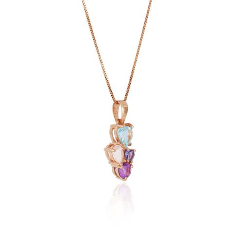 Pingente Love Blend de Ouro Rosé 18k com Mix de Pedras Brasileiras