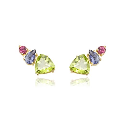 Brincos Floratta de Ouro 18k com Mix de Pedras Brasileiras