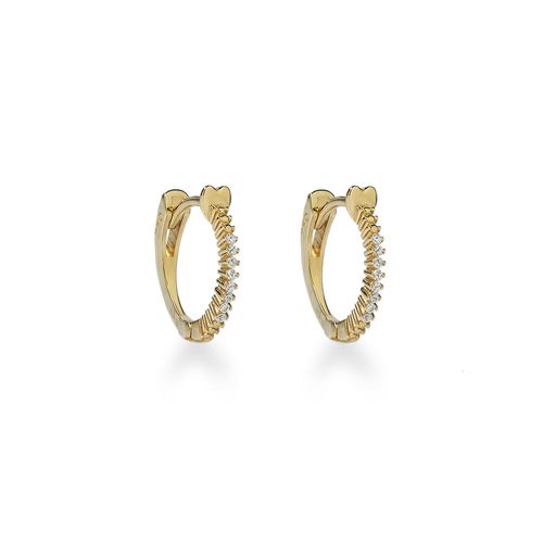 Brincos Argola 12 mm de Ouro Amarelo 18k com Diamantes e Coração
