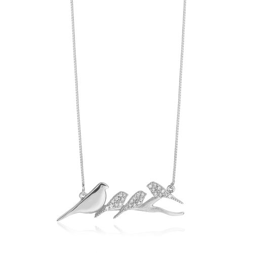 Colar Filhotes Clássico 4 Pássaros de Ouro Branco 18k com Diamantes