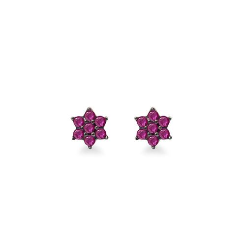 Brincos Flor Mini de Ouro Amarelo 18k com Rubis
