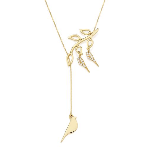 Colar Filhotes 3 Pássaros de Ouro Amarelo 18k com Diamantes