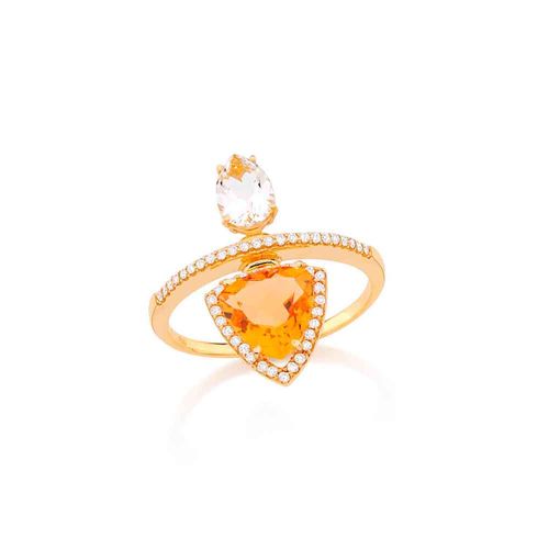 Anel La Belle de Ouro 18k com Citrino, Topázio Branco e Diamantes