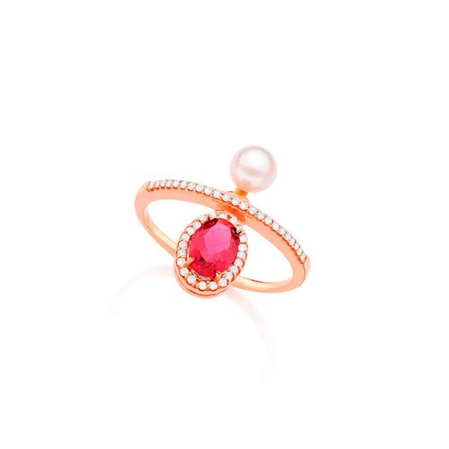 Anel La Belle de Ouro Rosé 18k Rubelita, Pérola e Diamantes