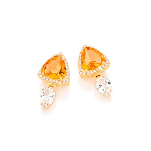 Brincos La Belle Ouro 18k com Citrino, Topázio Branco e Diamantes