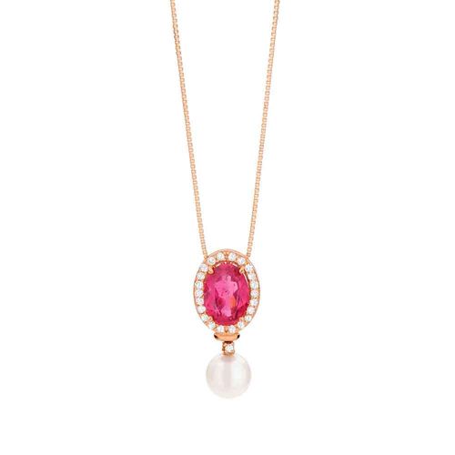 Colar La Belle de Ouro Rosé 18k com Rubelita, Pérola e Diamantes