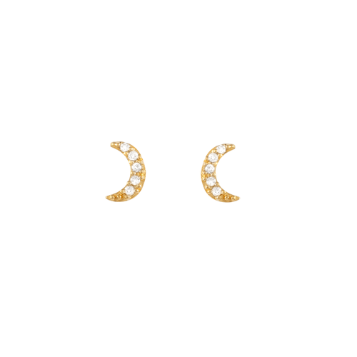 Brincos Lua Mini de Ouro Amarelo 18k com diamantes