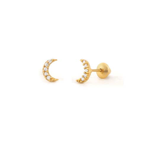 Brincos Lua Mini de Ouro Amarelo 18k com diamantes