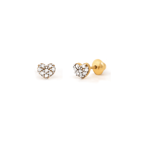 Brincos Coração Mini de Ouro 18k com Diamantes